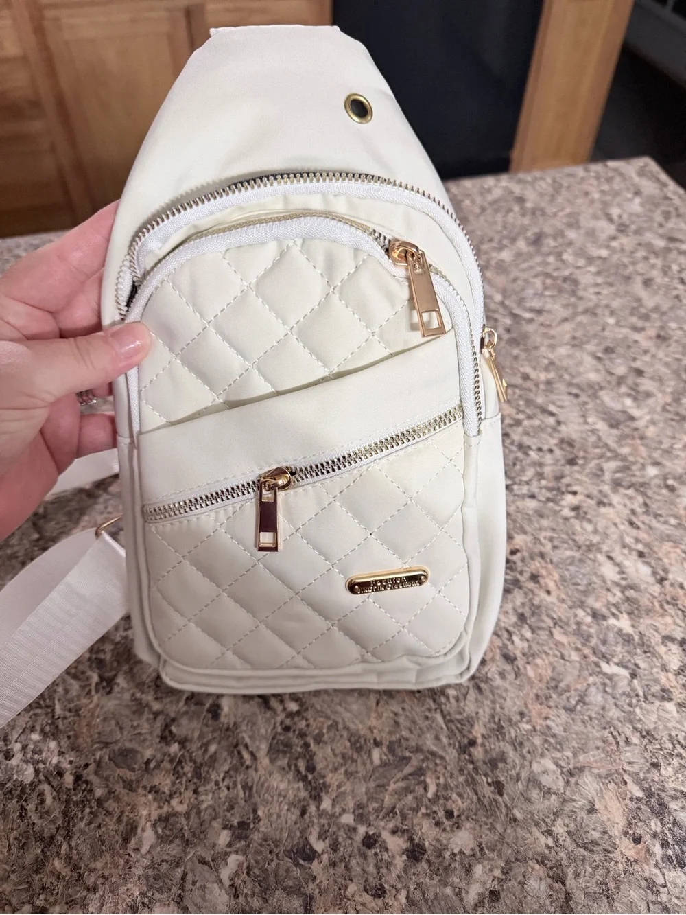 New- Never carried White Quilted Crossbody Sling Bag - Gold Hardware